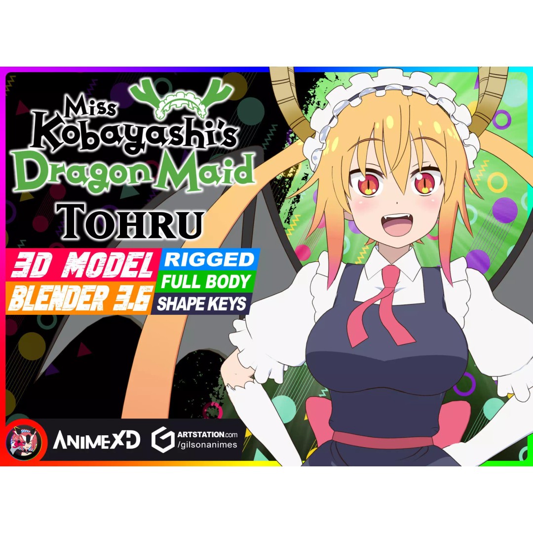 Tohru 3D Model – Anime Character, Rigged for Blender - View 2