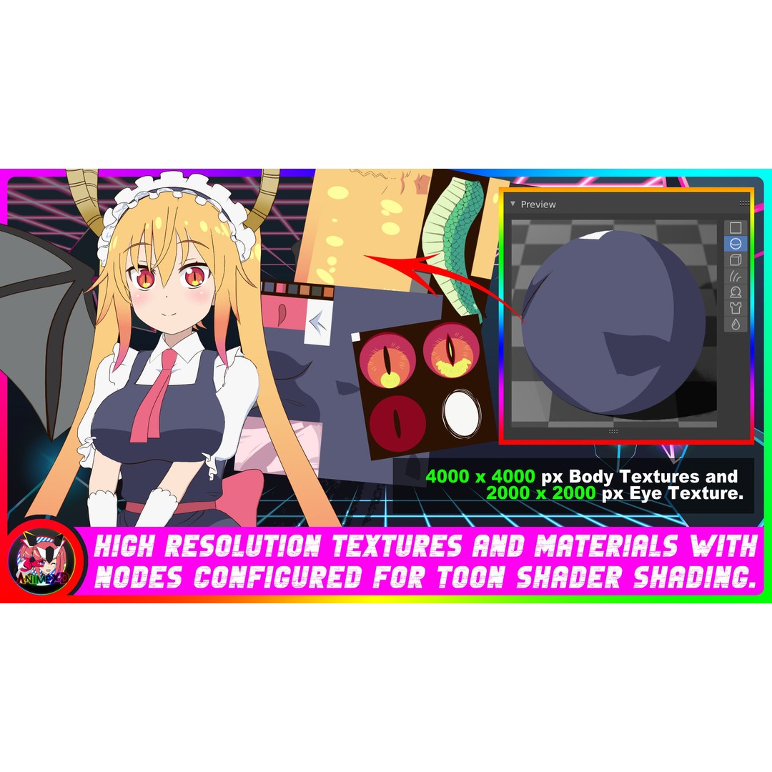 Tohru 3D Model – Anime Character, Rigged for Blender - View 4