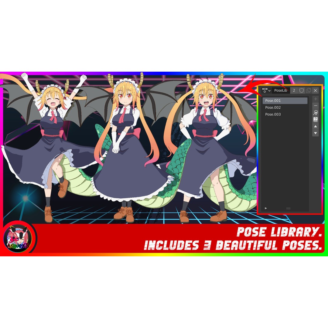 Tohru 3D Model – Anime Character, Rigged for Blender - View 7