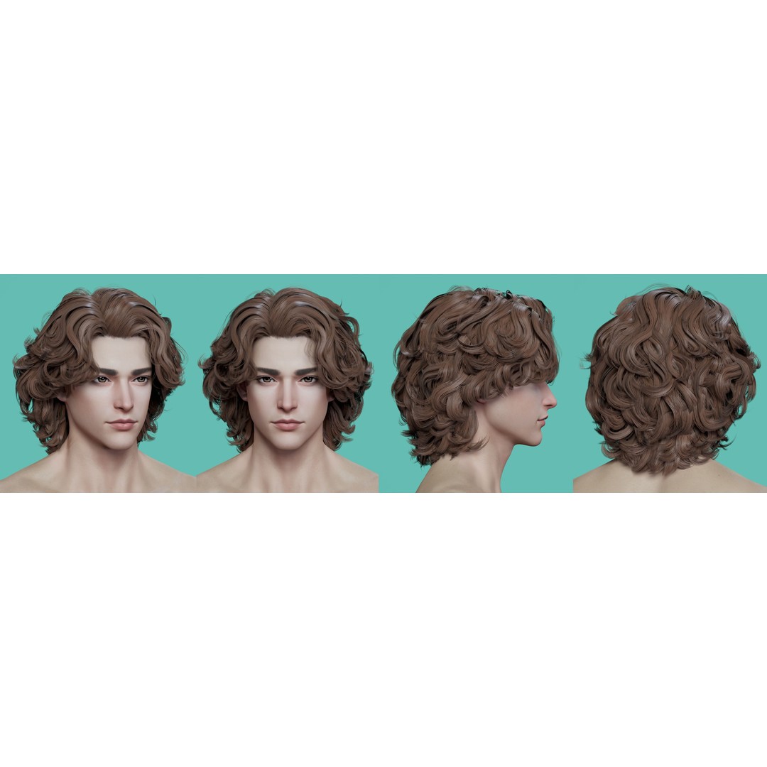 21 Male Hairstyles 3D Model – Low Poly Game Asset, FBX, PBR - View 10