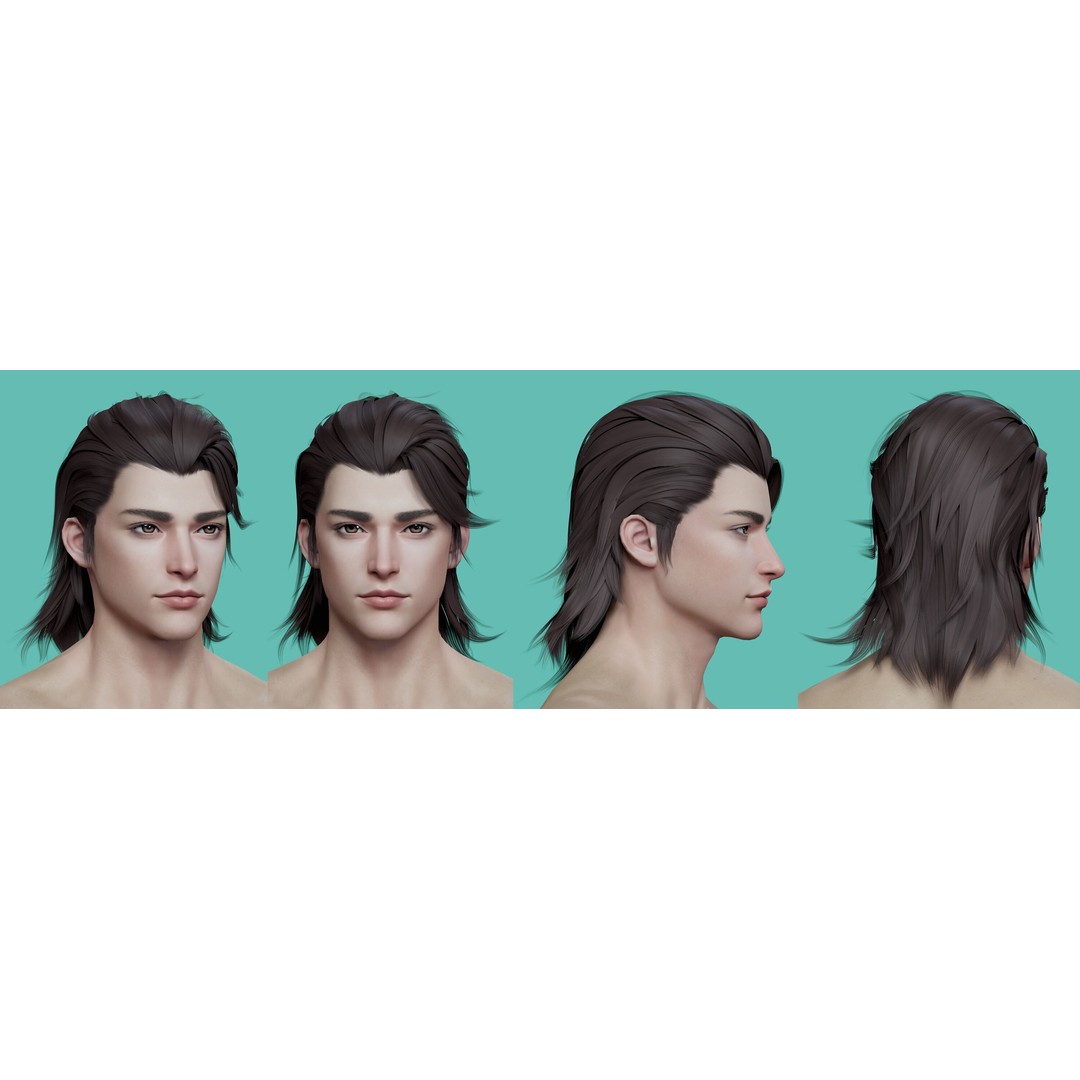 21 Male Hairstyles 3D Model – Low Poly Game Asset, FBX, PBR - View 11