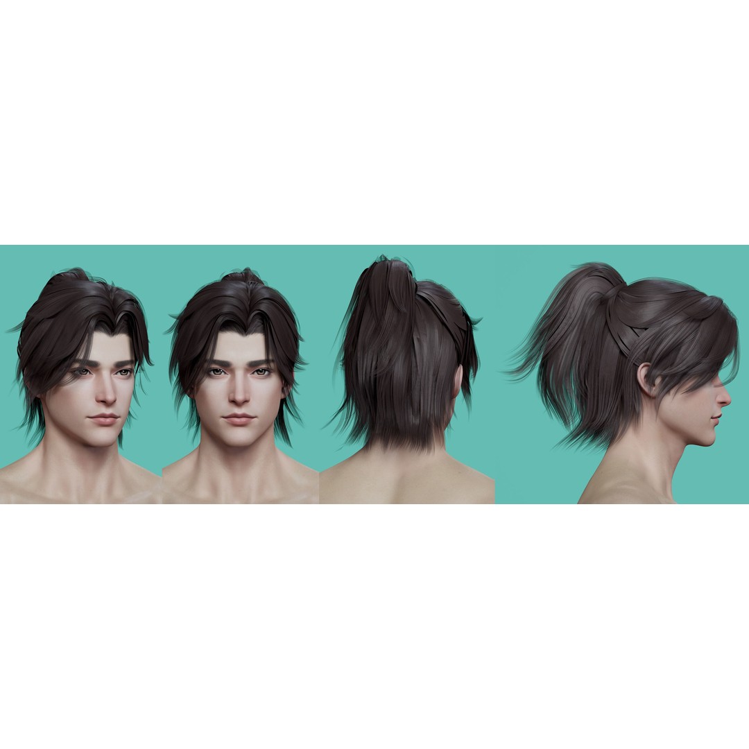 21 Male Hairstyles 3D Model – Low Poly Game Asset, FBX, PBR - View 16