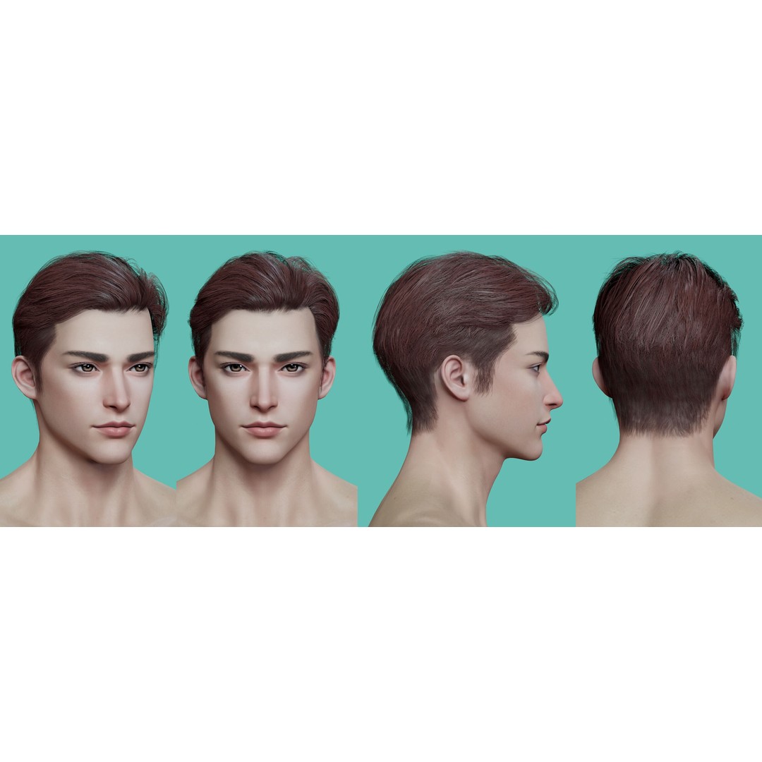 21 Male Hairstyles 3D Model – Low Poly Game Asset, FBX, PBR - View 17