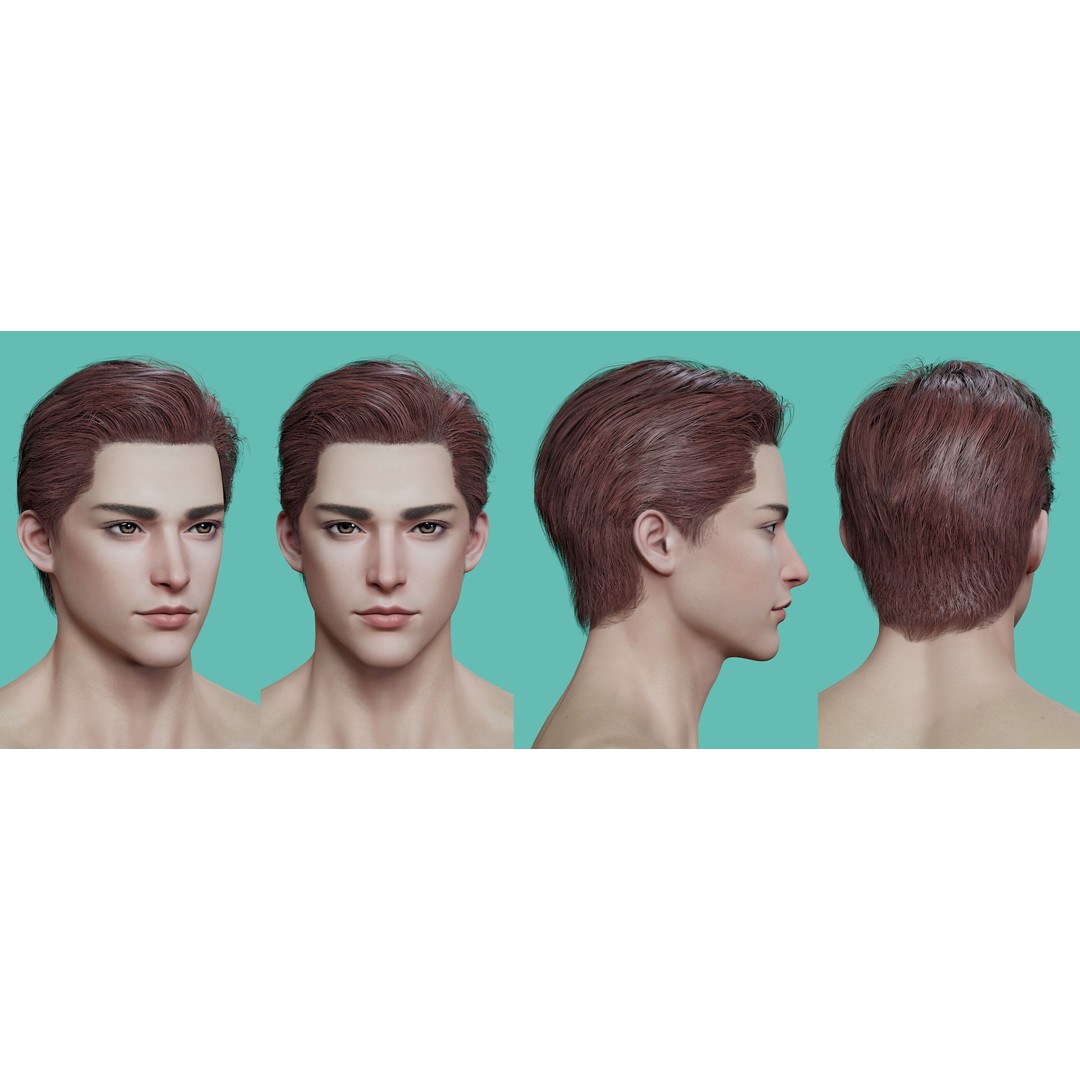 21 Male Hairstyles 3D Model – Low Poly Game Asset, FBX, PBR - View 18