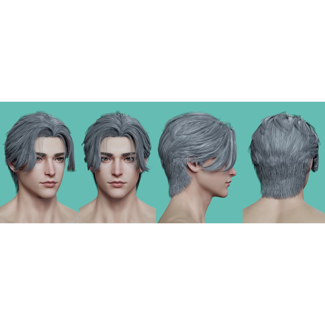 21 Male Hairstyles 3D Model – Low Poly Game Asset, FBX, PBR - View 19