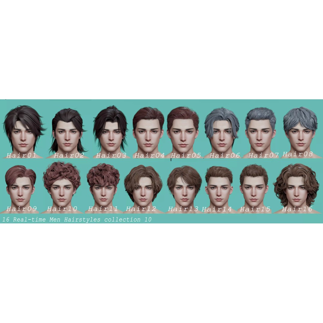 21 Male Hairstyles 3D Model – Low Poly Game Asset, FBX, PBR - View 2