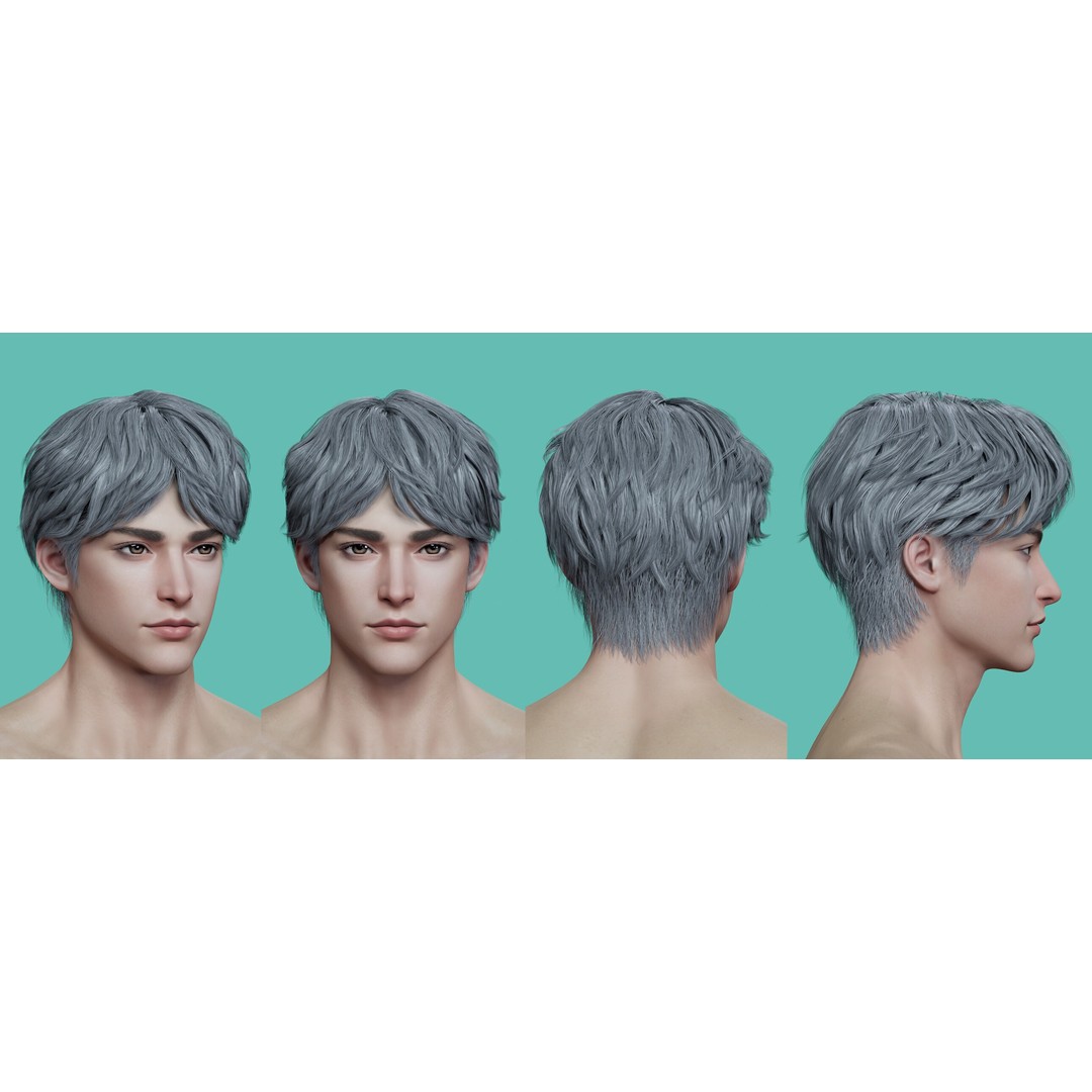 21 Male Hairstyles 3D Model – Low Poly Game Asset, FBX, PBR - View 21