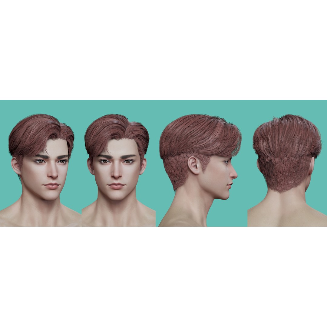21 Male Hairstyles 3D Model – Low Poly Game Asset, FBX, PBR - View 22
