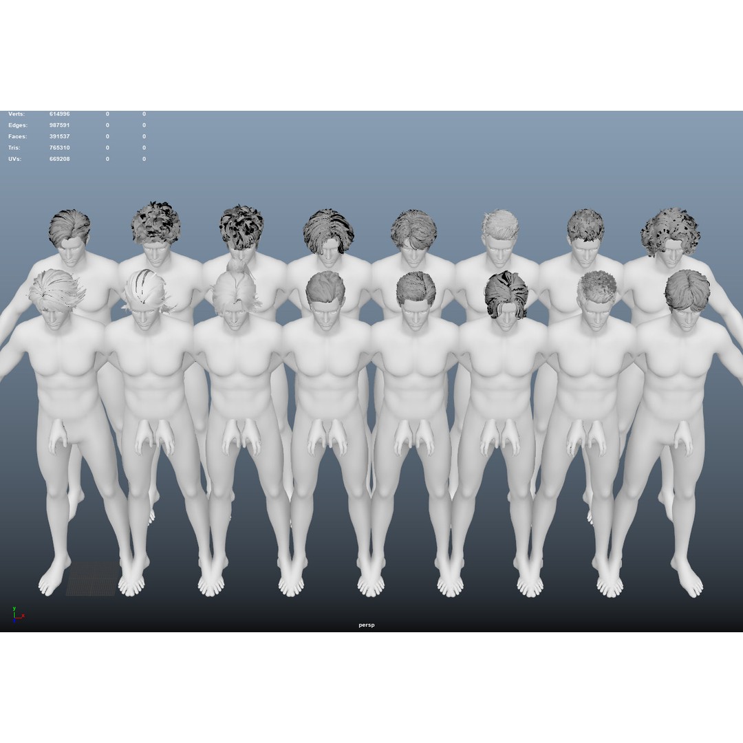 21 Male Hairstyles 3D Model – Low Poly Game Asset, FBX, PBR - View 23