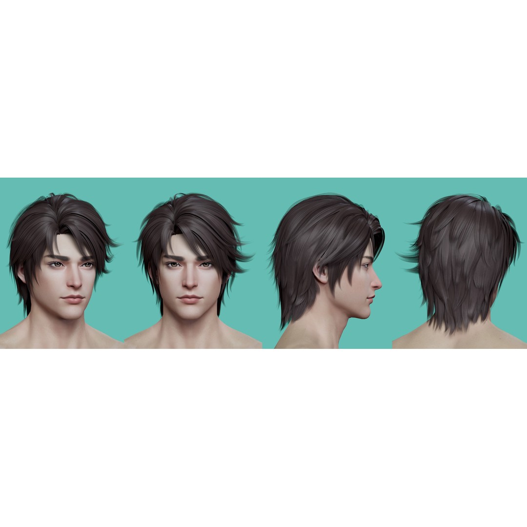 21 Male Hairstyles 3D Model – Low Poly Game Asset, FBX, PBR - View 3