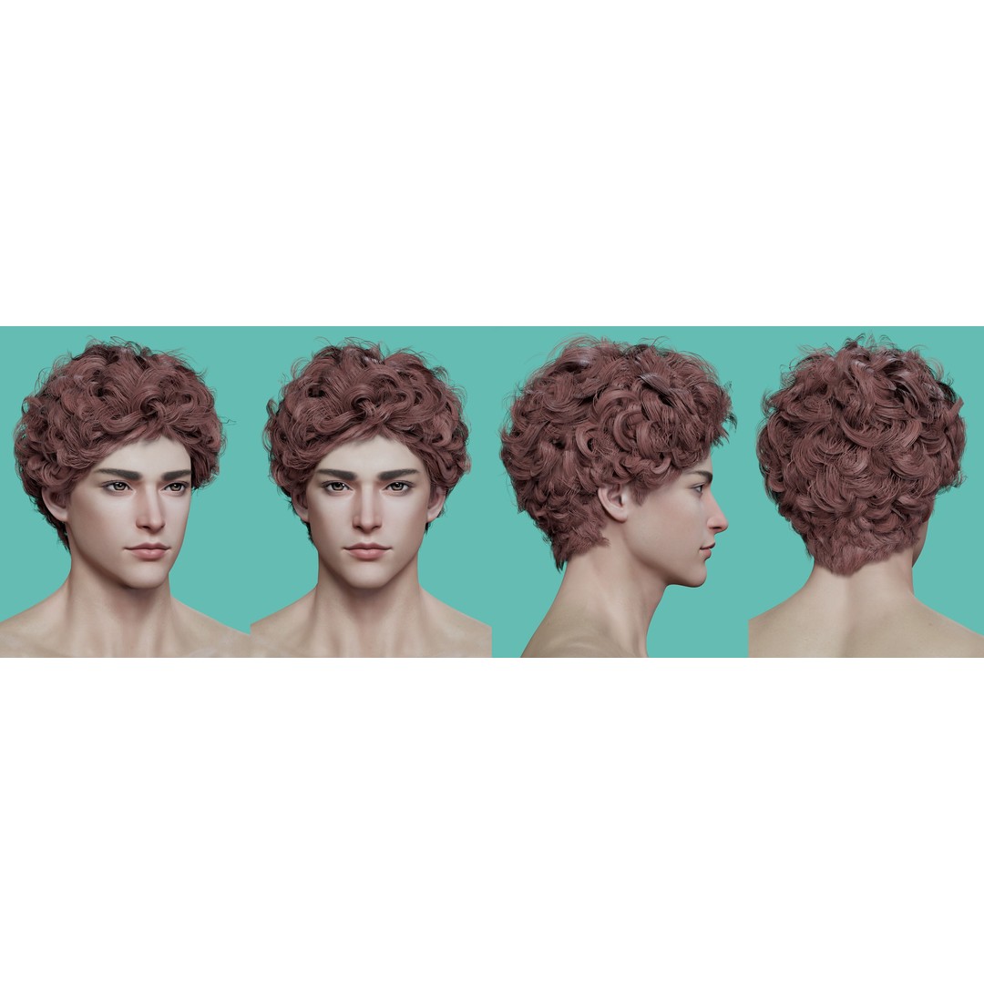 21 Male Hairstyles 3D Model – Low Poly Game Asset, FBX, PBR - View 4