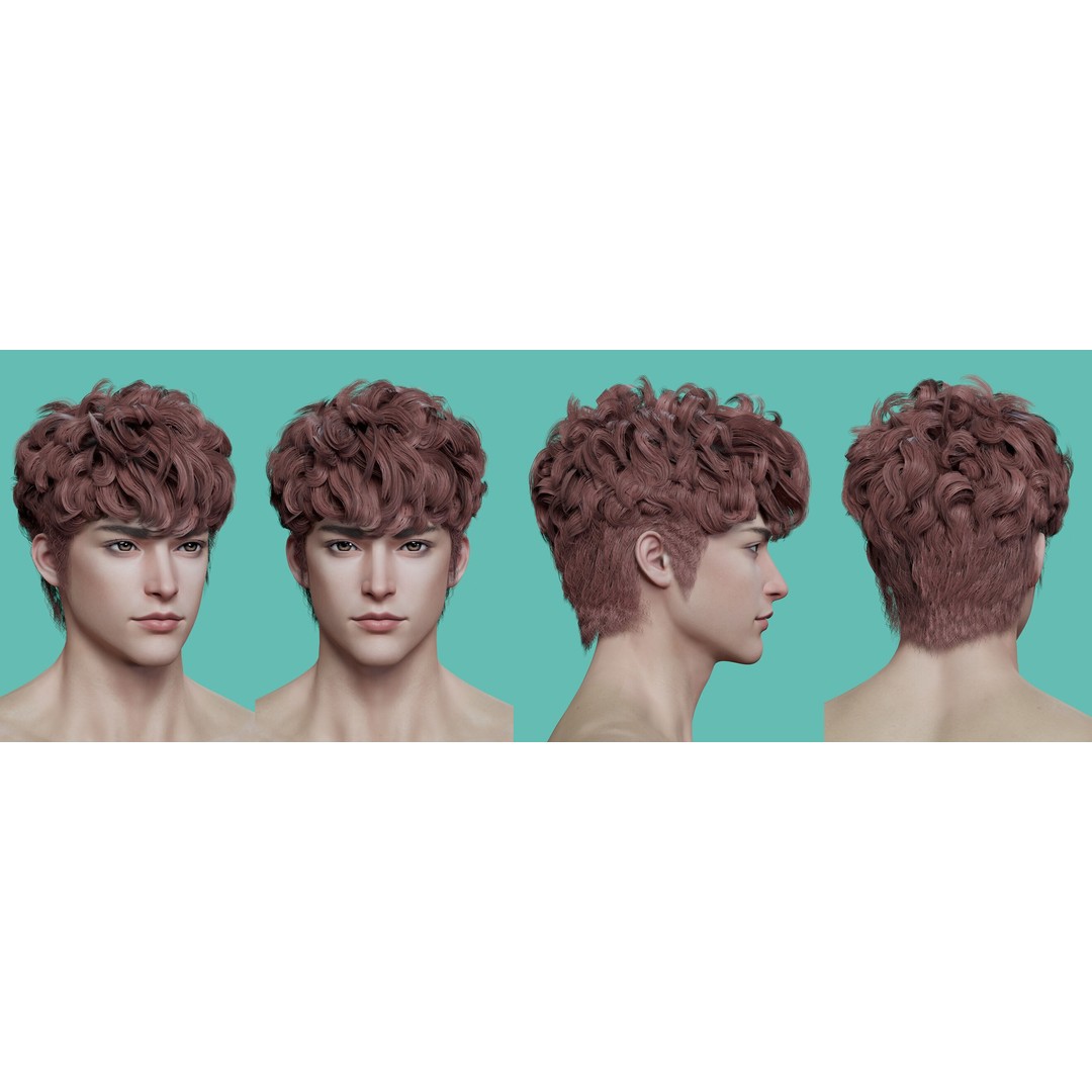 21 Male Hairstyles 3D Model – Low Poly Game Asset, FBX, PBR - View 5