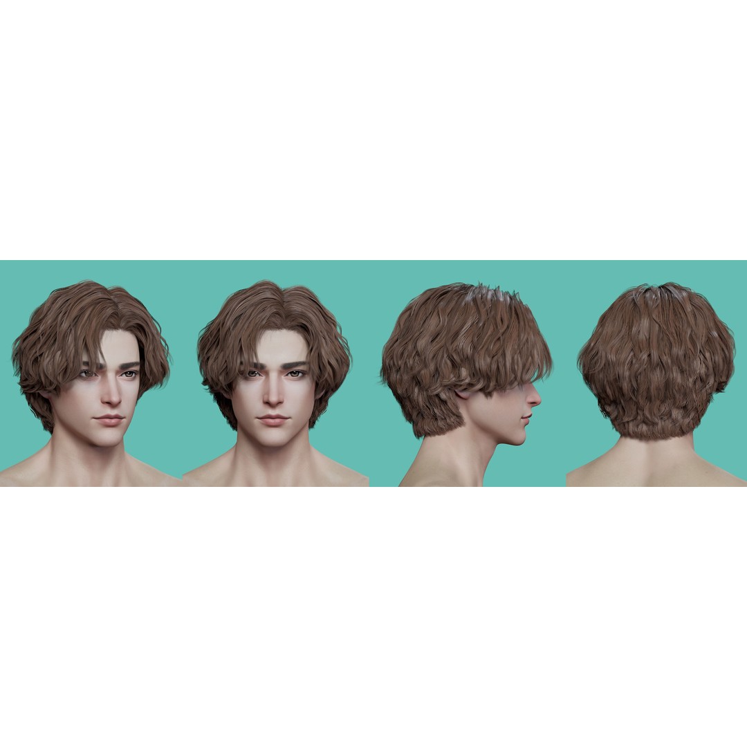 21 Male Hairstyles 3D Model – Low Poly Game Asset, FBX, PBR - View 6
