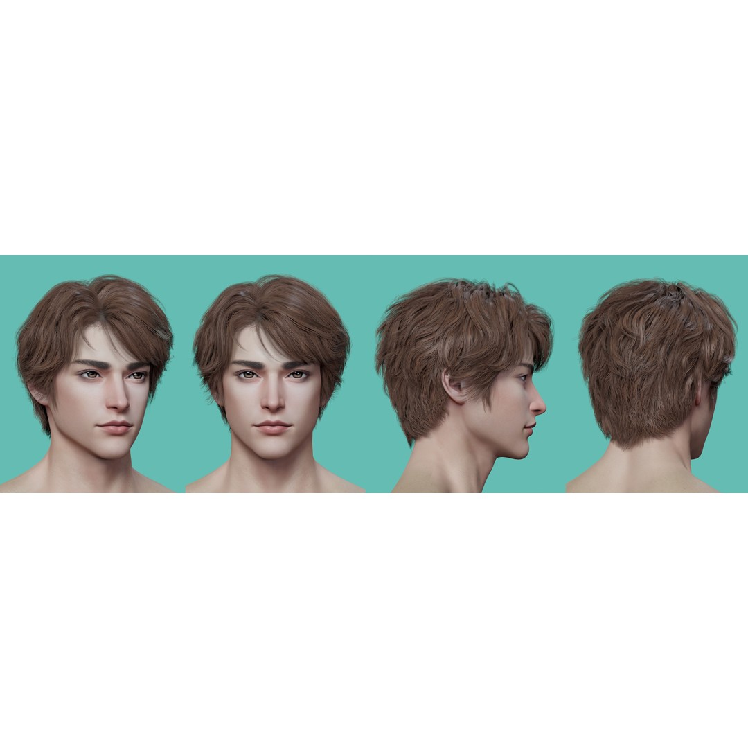21 Male Hairstyles 3D Model – Low Poly Game Asset, FBX, PBR - View 7