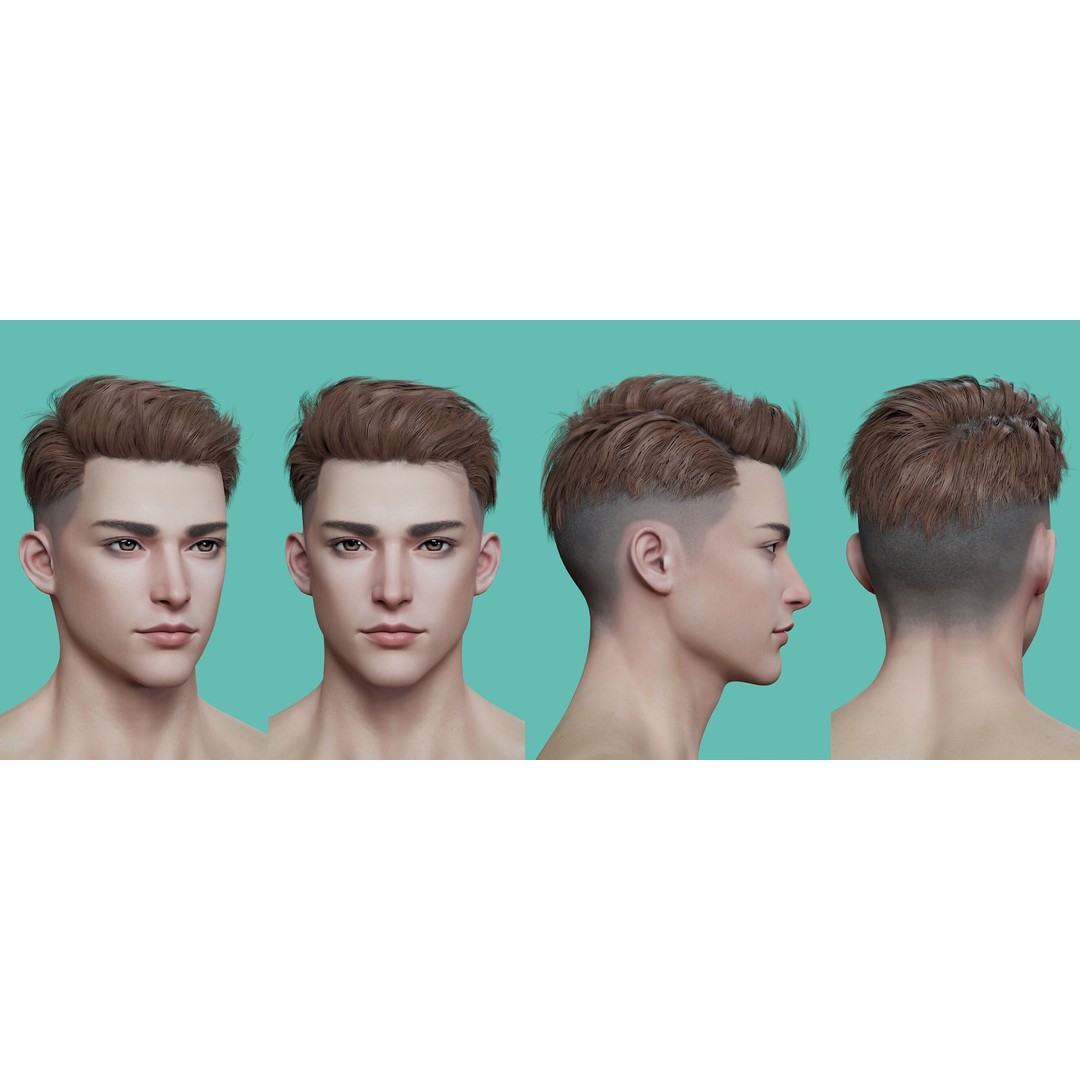 21 Male Hairstyles 3D Model – Low Poly Game Asset, FBX, PBR - View 8
