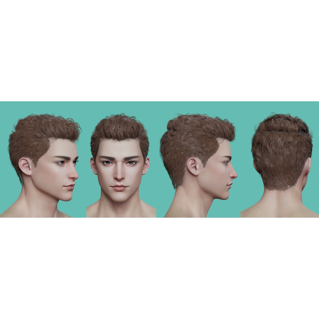21 Male Hairstyles 3D Model – Low Poly Game Asset, FBX, PBR - View 9