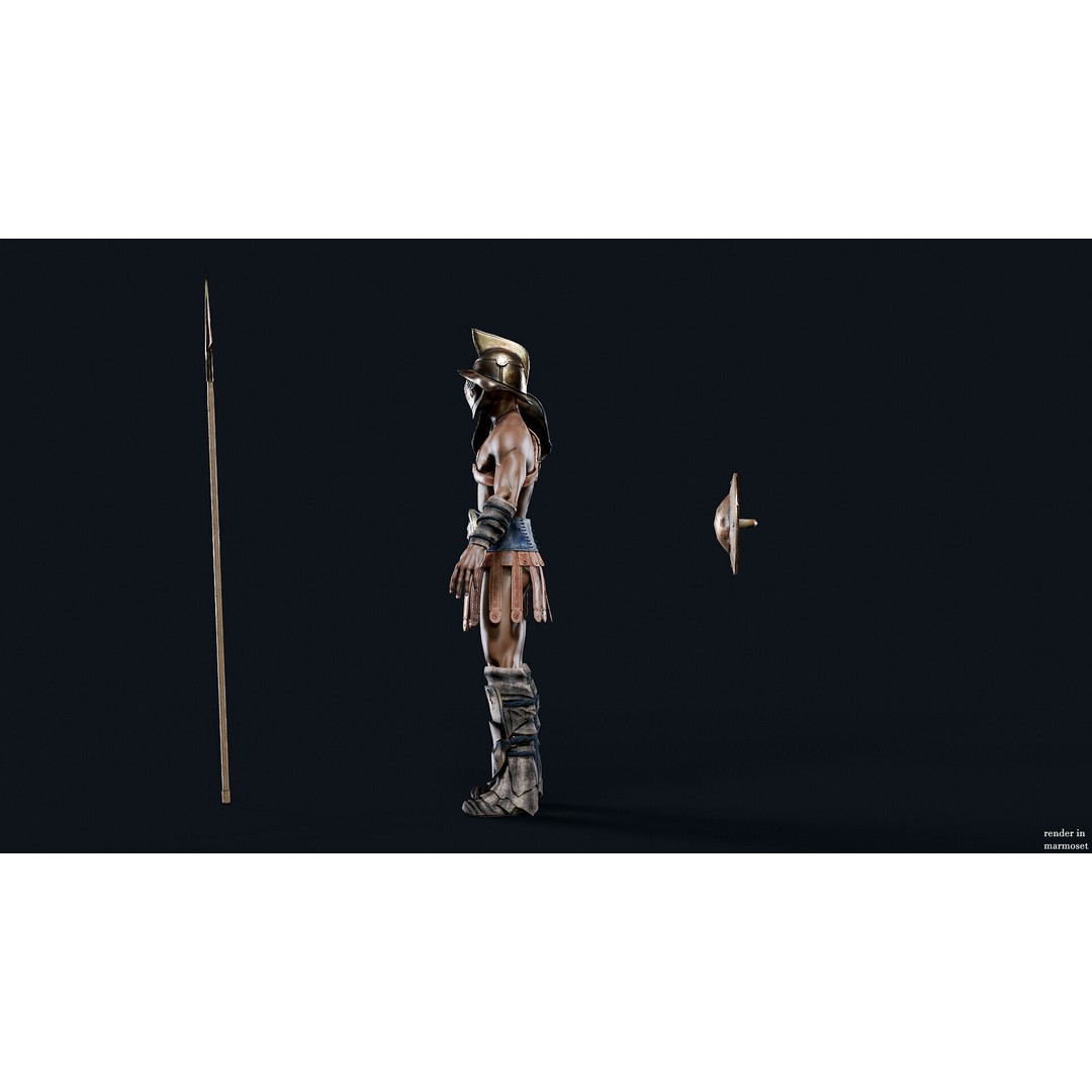 Gladiator Retarius 3D Model – Low Poly Game Asset, FBX, PBR - View 11