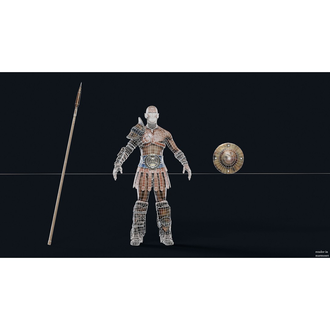 Gladiator Retarius 3D Model – Low Poly Game Asset, FBX, PBR - View 12