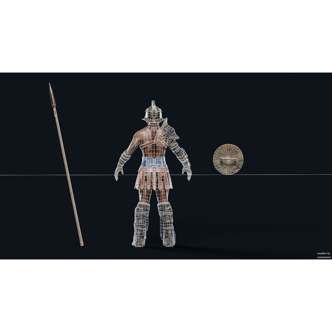 Gladiator Retarius 3D Model – Low Poly Game Asset, FBX, PBR - View 14