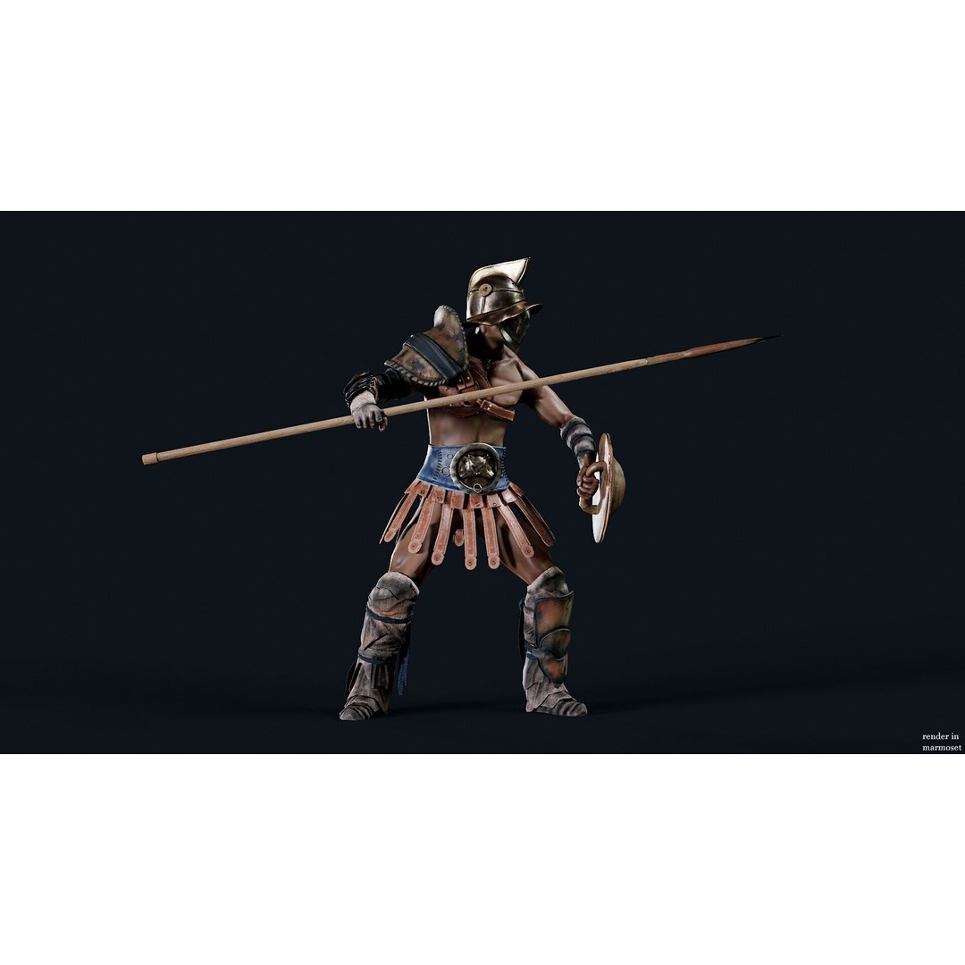 Gladiator Retarius 3D Model – Low Poly Game Asset, FBX, PBR - View 3