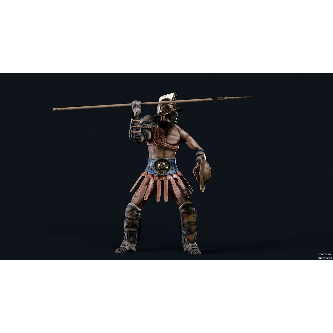 Gladiator Retarius 3D Model – Low Poly Game Asset, FBX, PBR - View 4