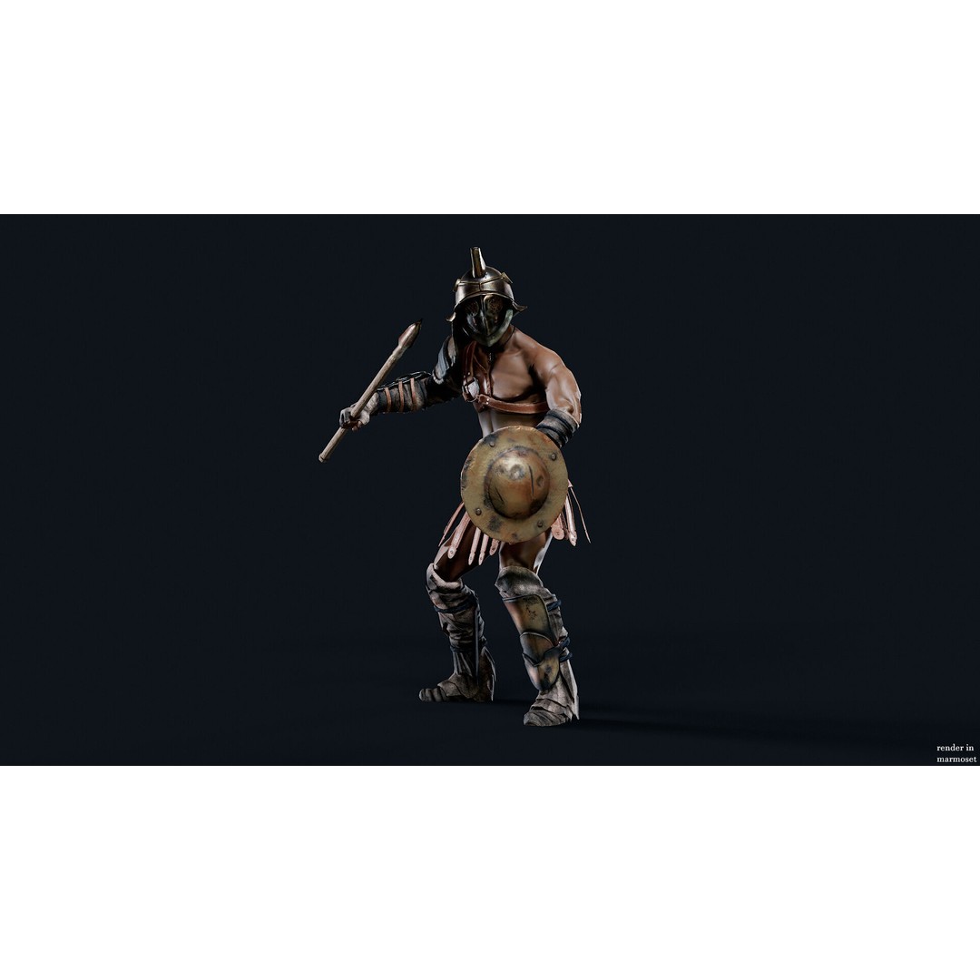Gladiator Retarius 3D Model – Low Poly Game Asset, FBX, PBR - View 5
