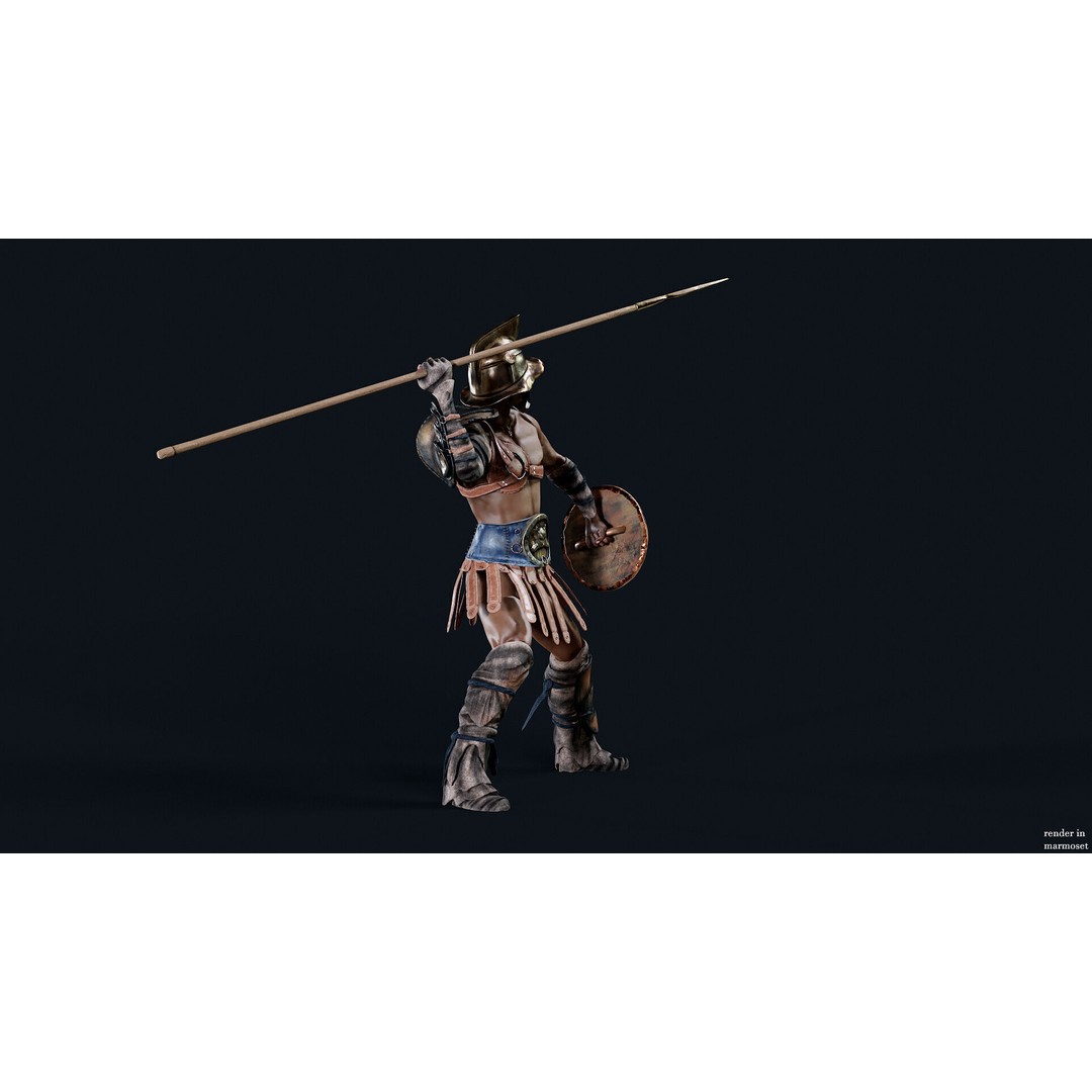 Gladiator Retarius 3D Model – Low Poly Game Asset, FBX, PBR - View 6