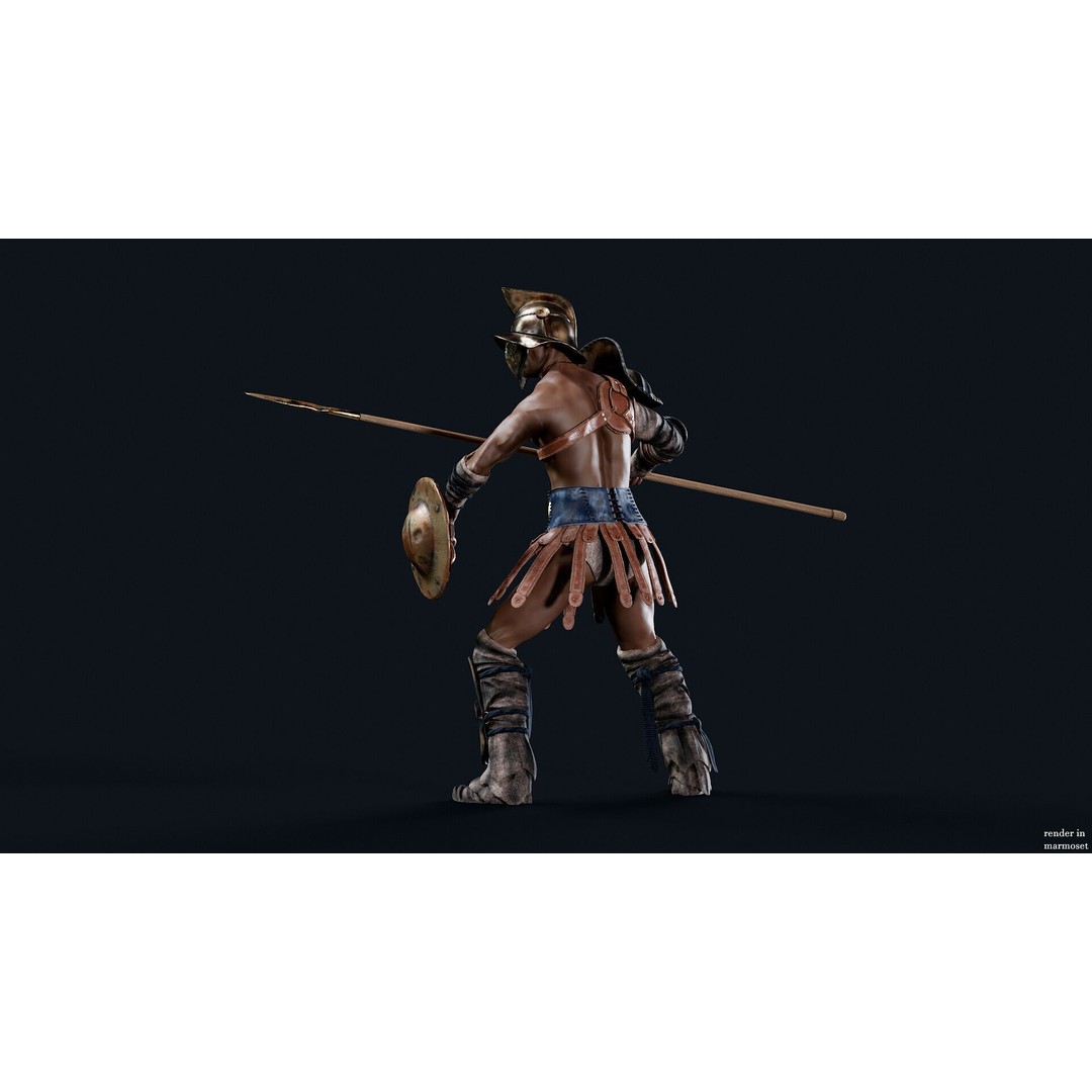 Gladiator Retarius 3D Model – Low Poly Game Asset, FBX, PBR - View 7