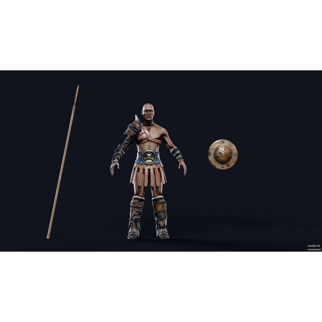 Gladiator Retarius 3D Model – Low Poly Game Asset, FBX, PBR - View 8