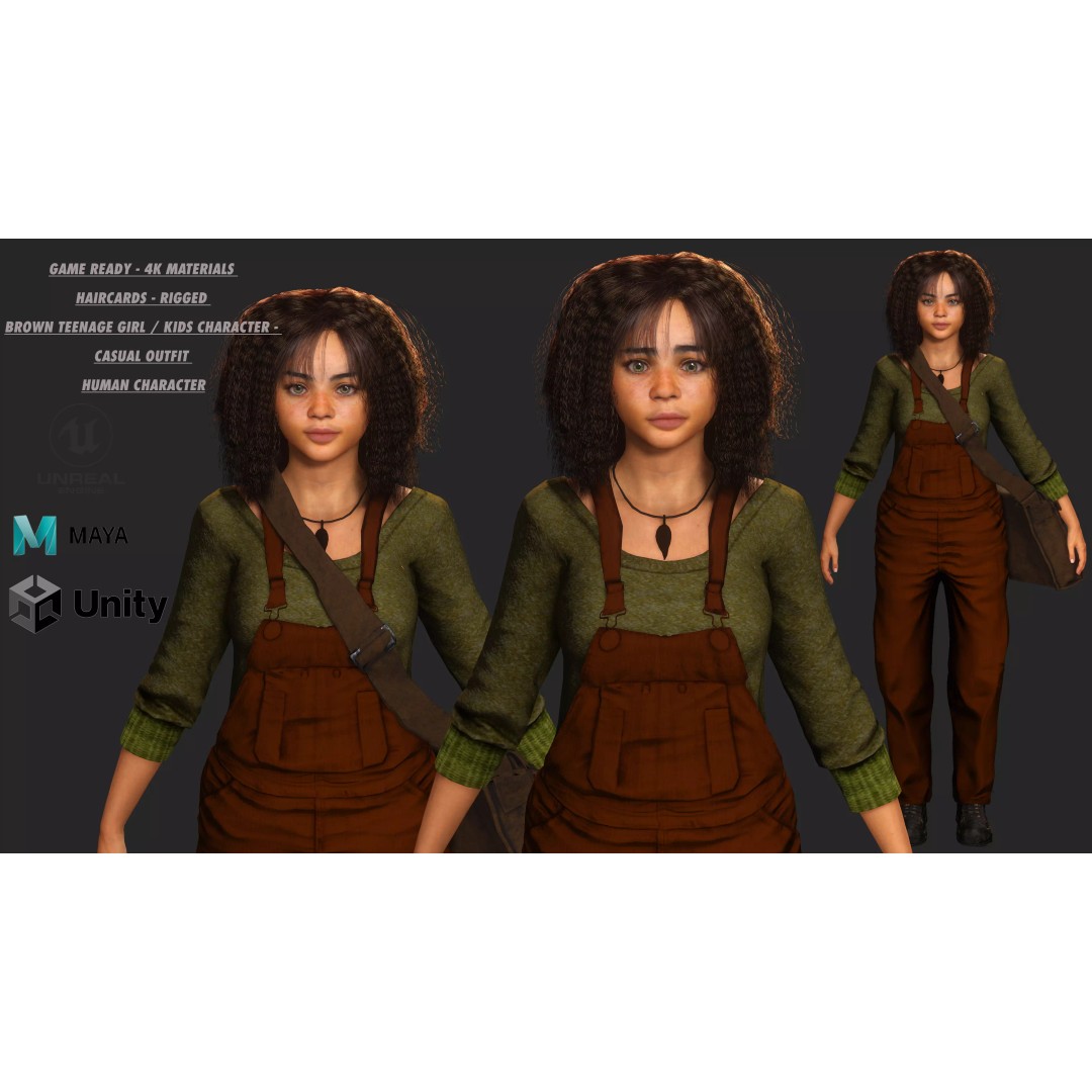 Realistic African Teenage Girl 3D Model – Low Poly Game-Ready Asset, FBX - View 2