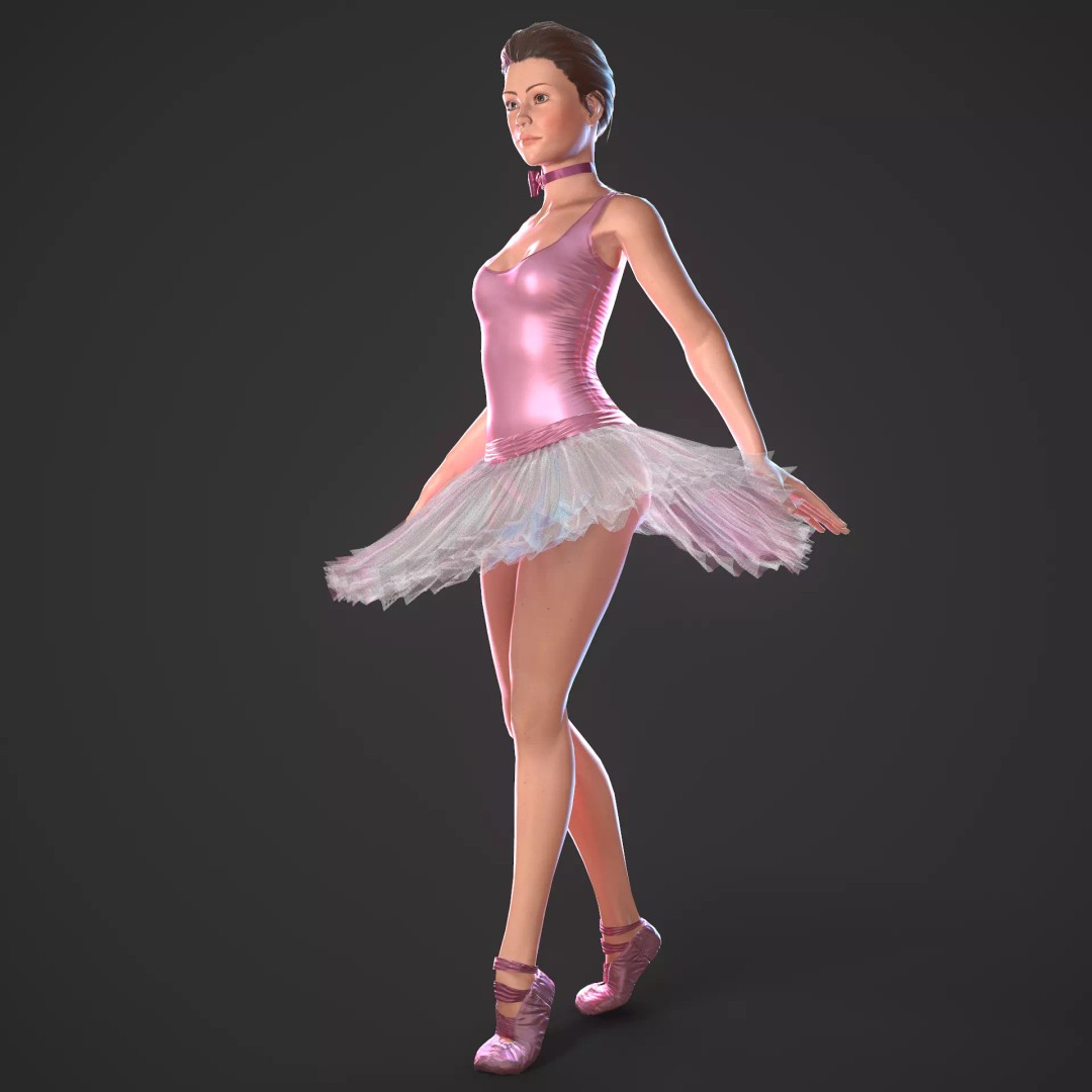 Rigged Ballerina 3D Model – Low Poly Game Ready Character, FBX - View 2