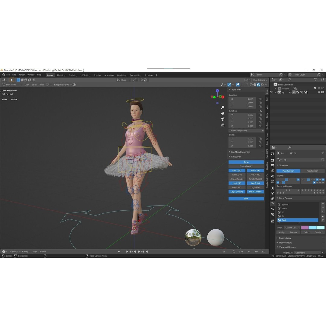 Rigged Ballerina 3D Model – Low Poly Game Ready Character, FBX - View 21
