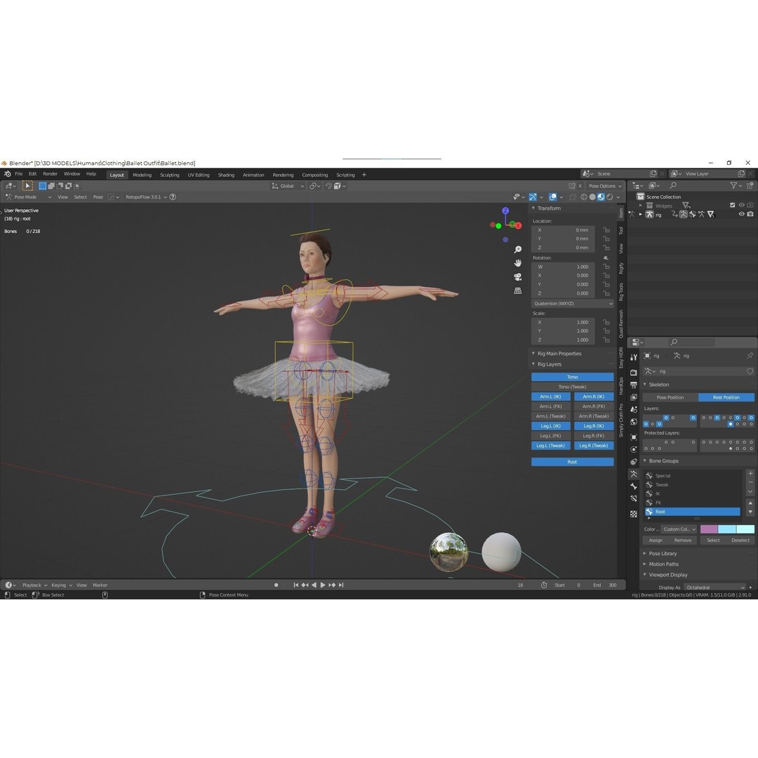 Rigged Ballerina 3D Model – Low Poly Game Ready Character, FBX - View 22