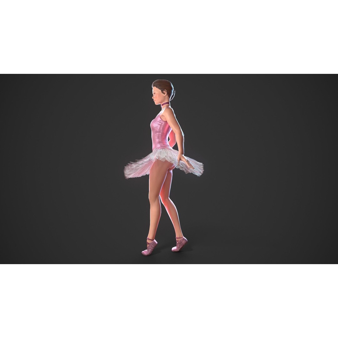 Rigged Ballerina 3D Model – Low Poly Game Ready Character, FBX - View 3