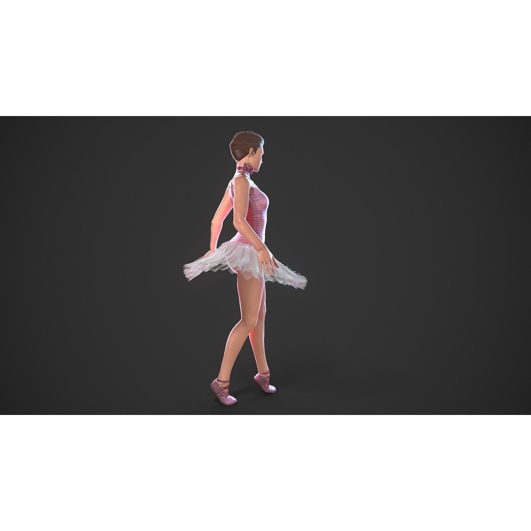 Rigged Ballerina 3D Model – Low Poly Game Ready Character, FBX - View 6