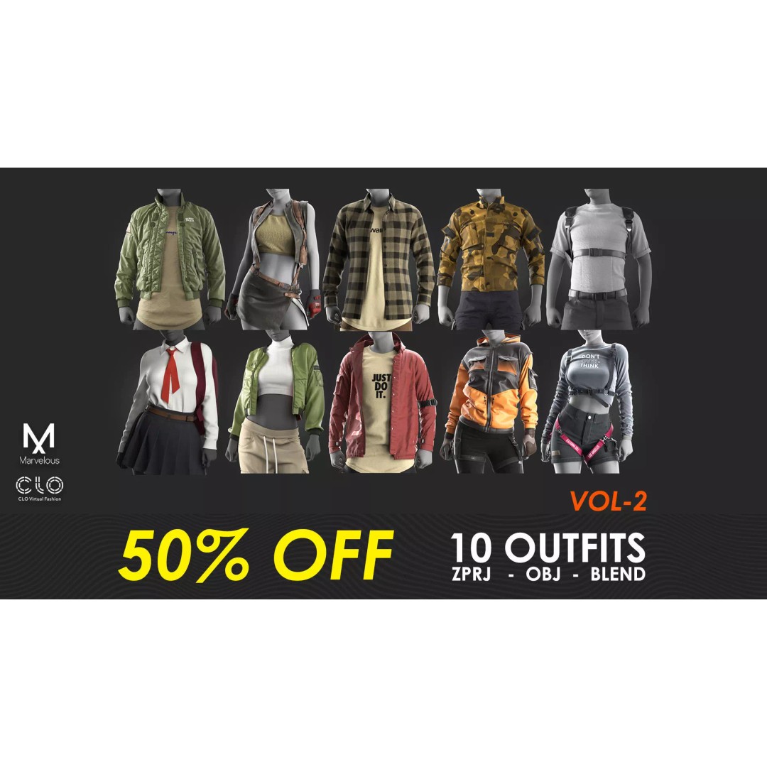 10 Outfits 3D Model – Marvelous Designer Clothing Pack, OBJ & ZPRJ - View 2