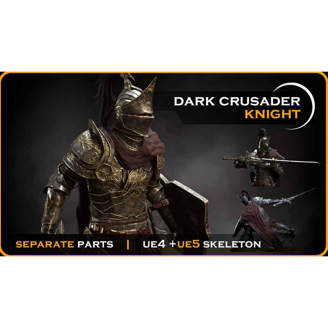 Dark Crusader Knight 3D Model – Low Poly Game-Ready Character, FBX - View 2