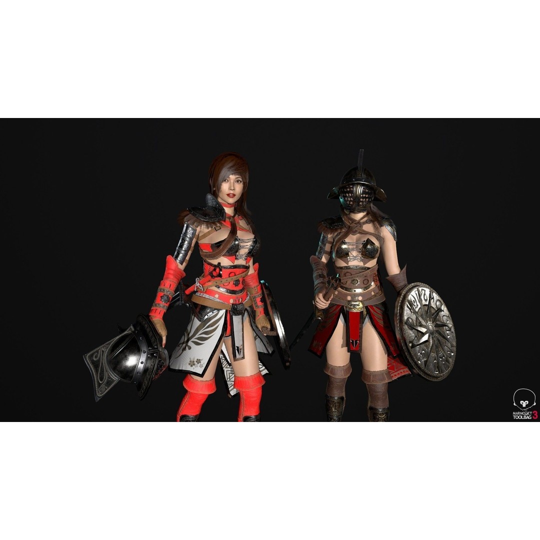 Gladiator Female 3D Model – Low Poly Rigged Character for Games - View 10