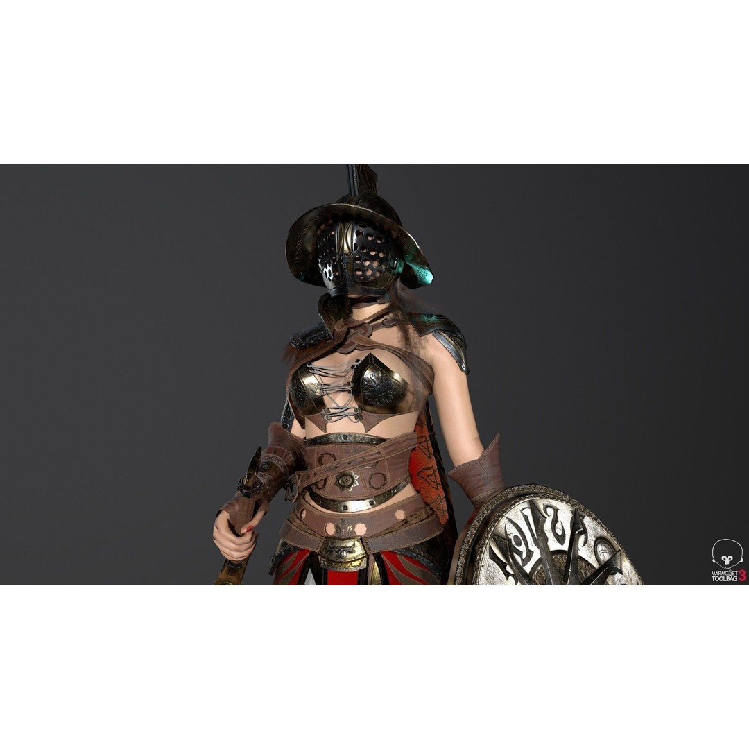 Gladiator Female 3D Model – Low Poly Rigged Character for Games - View 12
