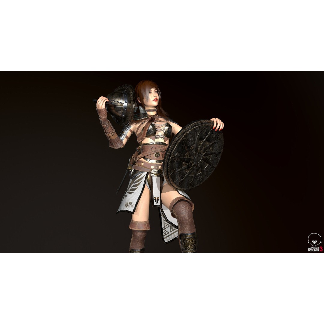 Gladiator Female 3D Model – Low Poly Rigged Character for Games - View 30