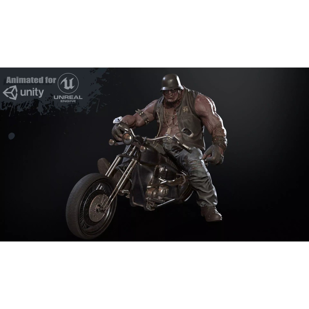 Zombie Biker 3D Model – Low Poly Character with Rigging and Animations - View 2