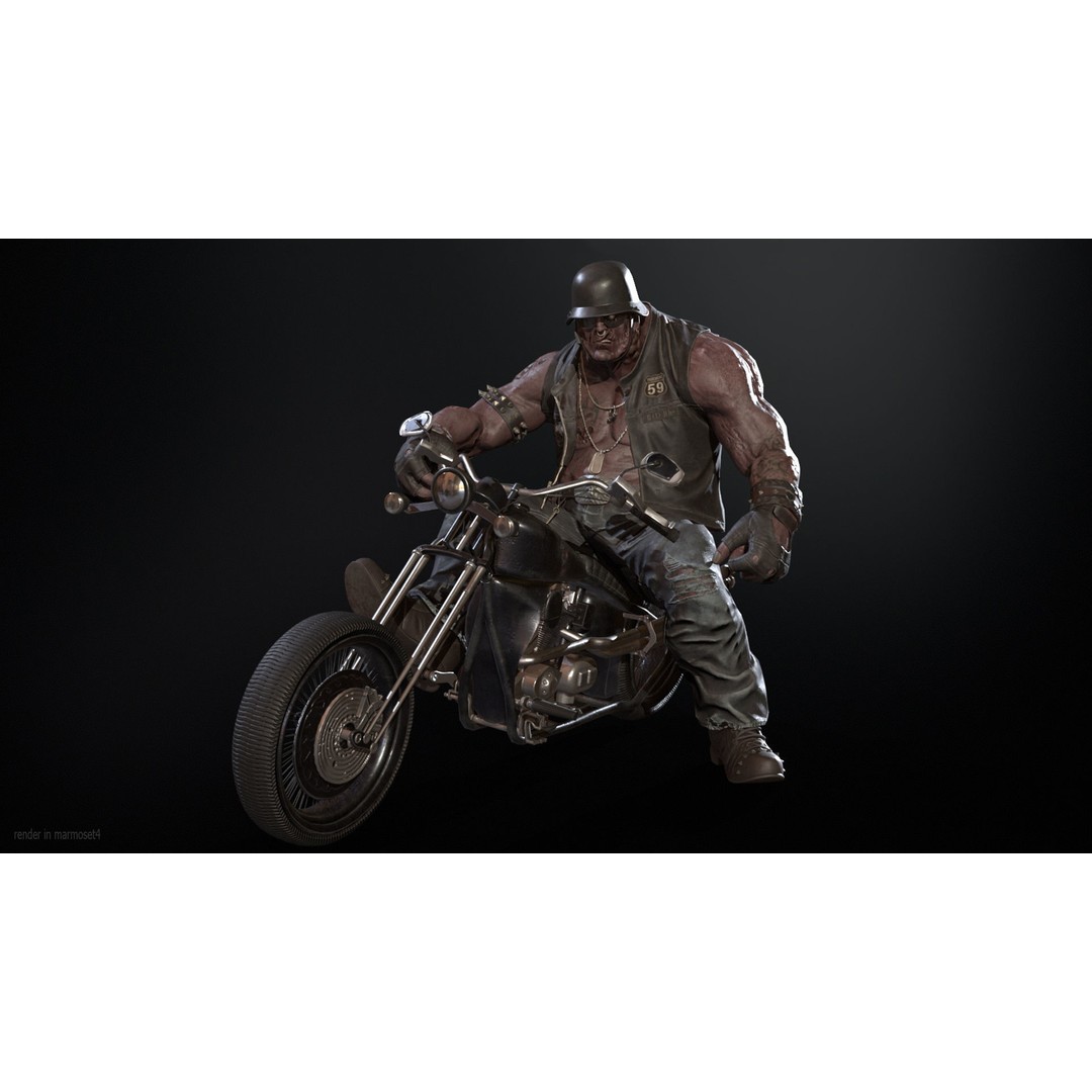 Zombie Biker 3D Model – Low Poly Character with Rigging and Animations - View 3