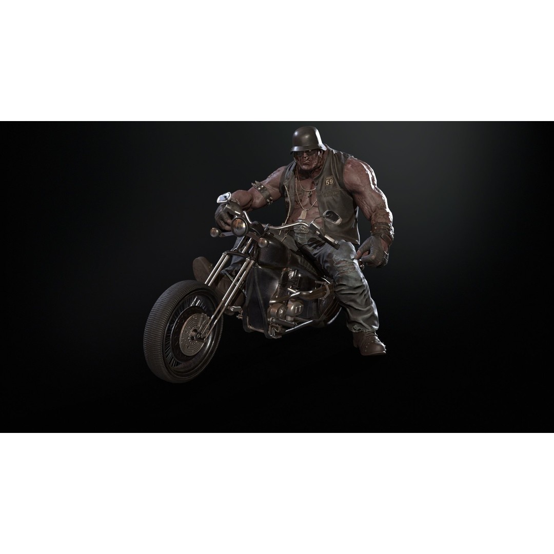 Zombie Biker 3D Model – Low Poly Character with Rigging and Animations - View 7
