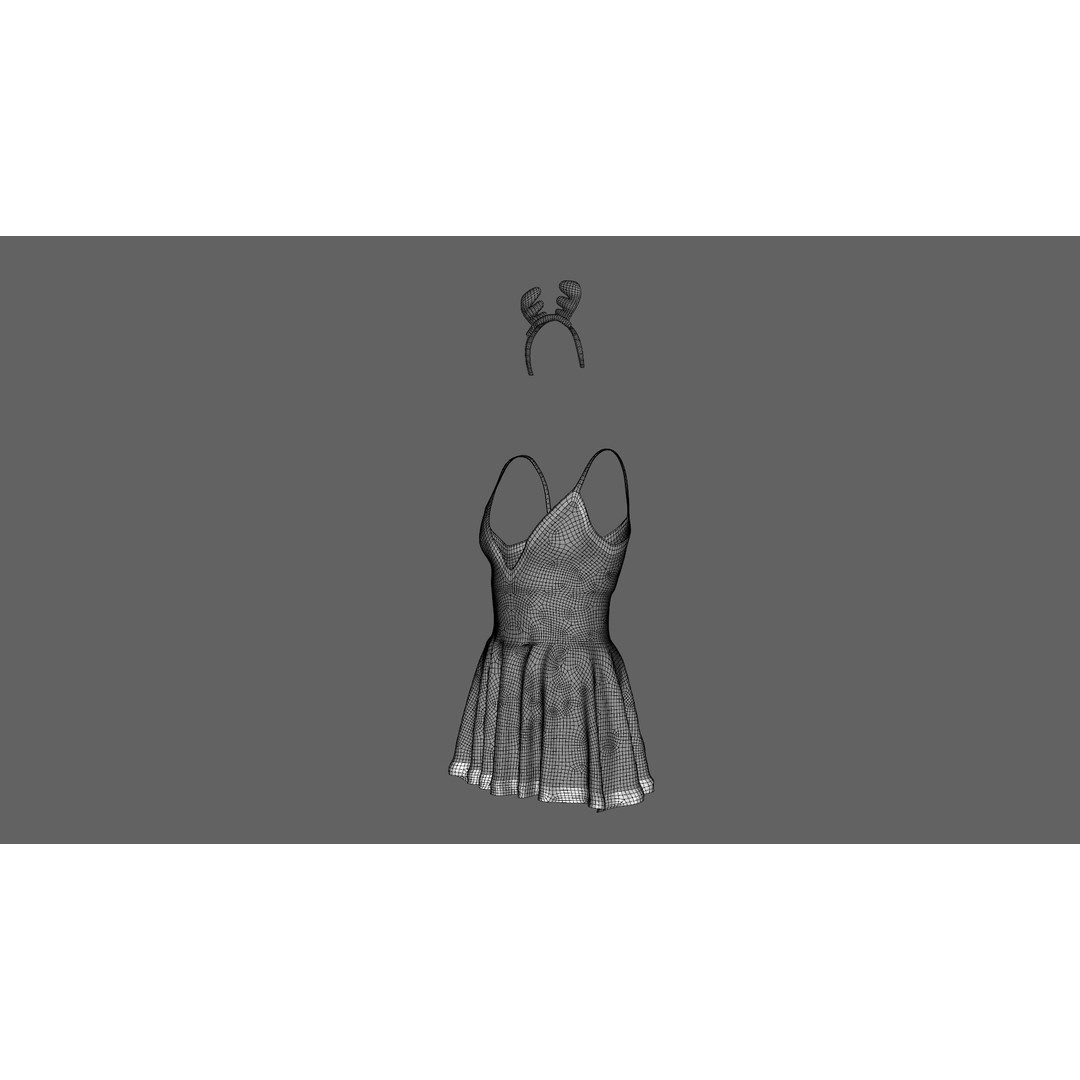 Christmas Dress 3D Model – Low Poly Game Ready Outfit, FBX - View 12
