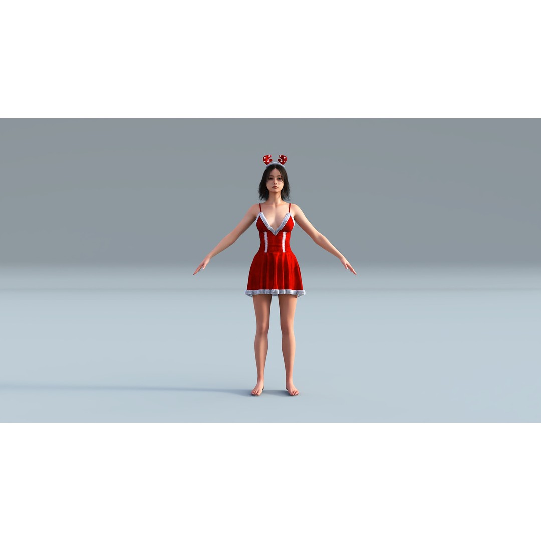 Christmas Dress 3D Model – Low Poly Game Ready Outfit, FBX - View 3
