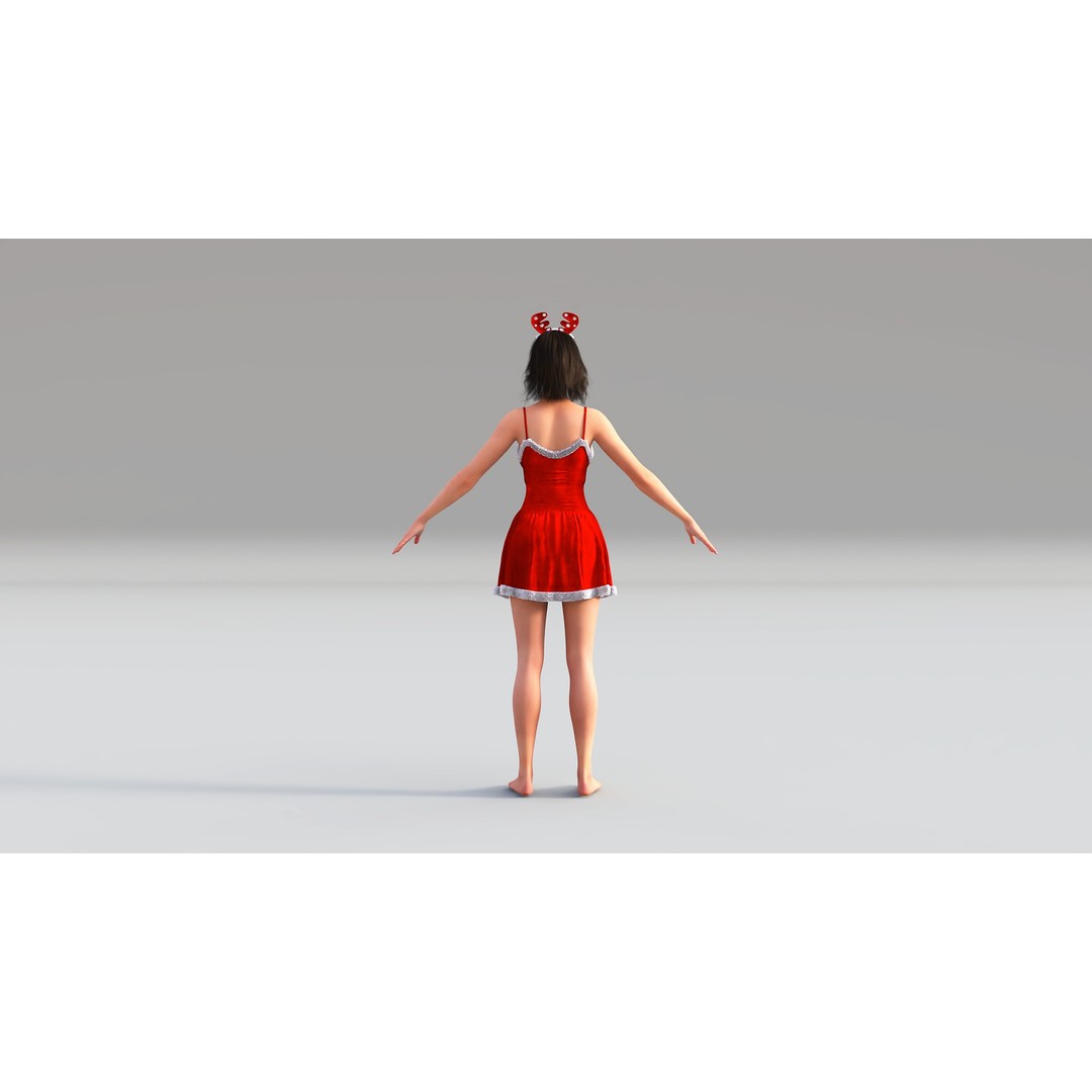 Christmas Dress 3D Model – Low Poly Game Ready Outfit, FBX - View 4