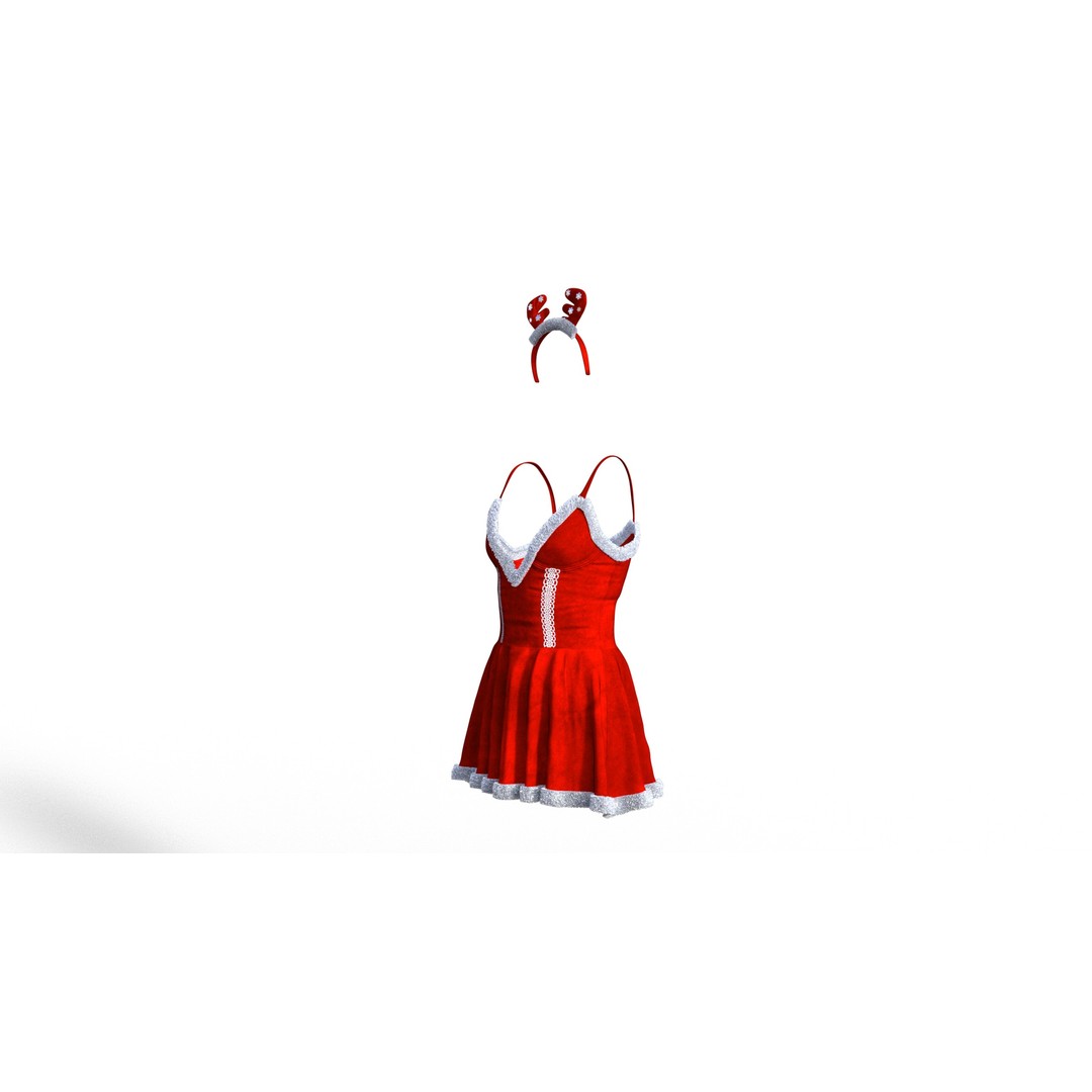 Christmas Dress 3D Model – Low Poly Game Ready Outfit, FBX - View 5