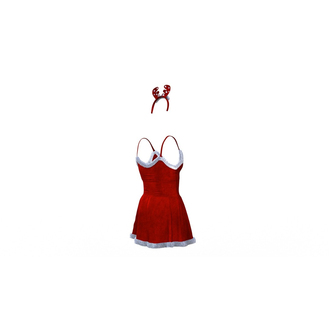 Christmas Dress 3D Model – Low Poly Game Ready Outfit, FBX - View 6