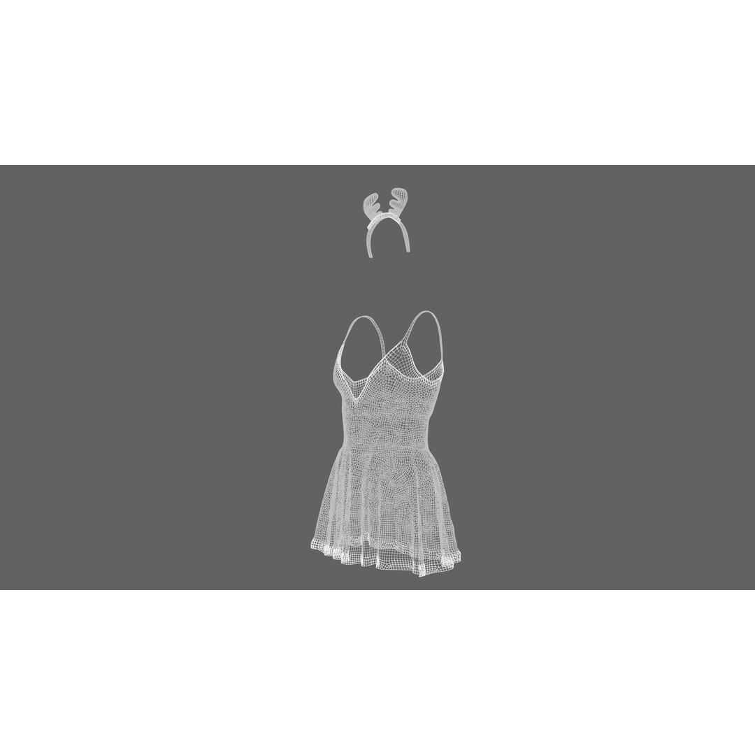 Christmas Dress 3D Model – Low Poly Game Ready Outfit, FBX - View 9