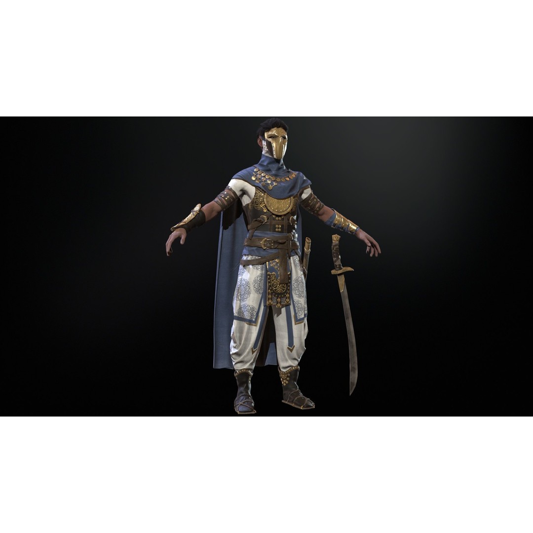 Desert Warrior 3D Model – Low Poly Character, Rigged, FBX - View 14